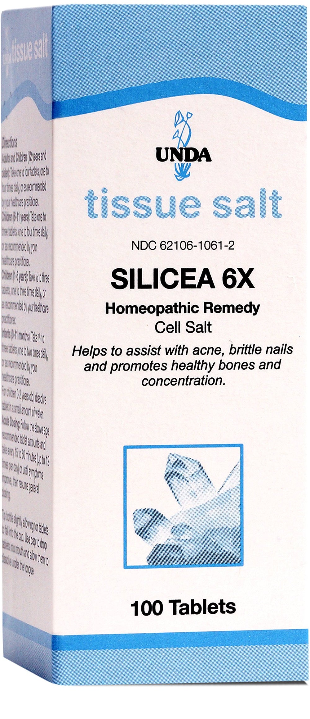 UNDA Silicea 6X Salt tablets in bottle may support healthy nails and skin.