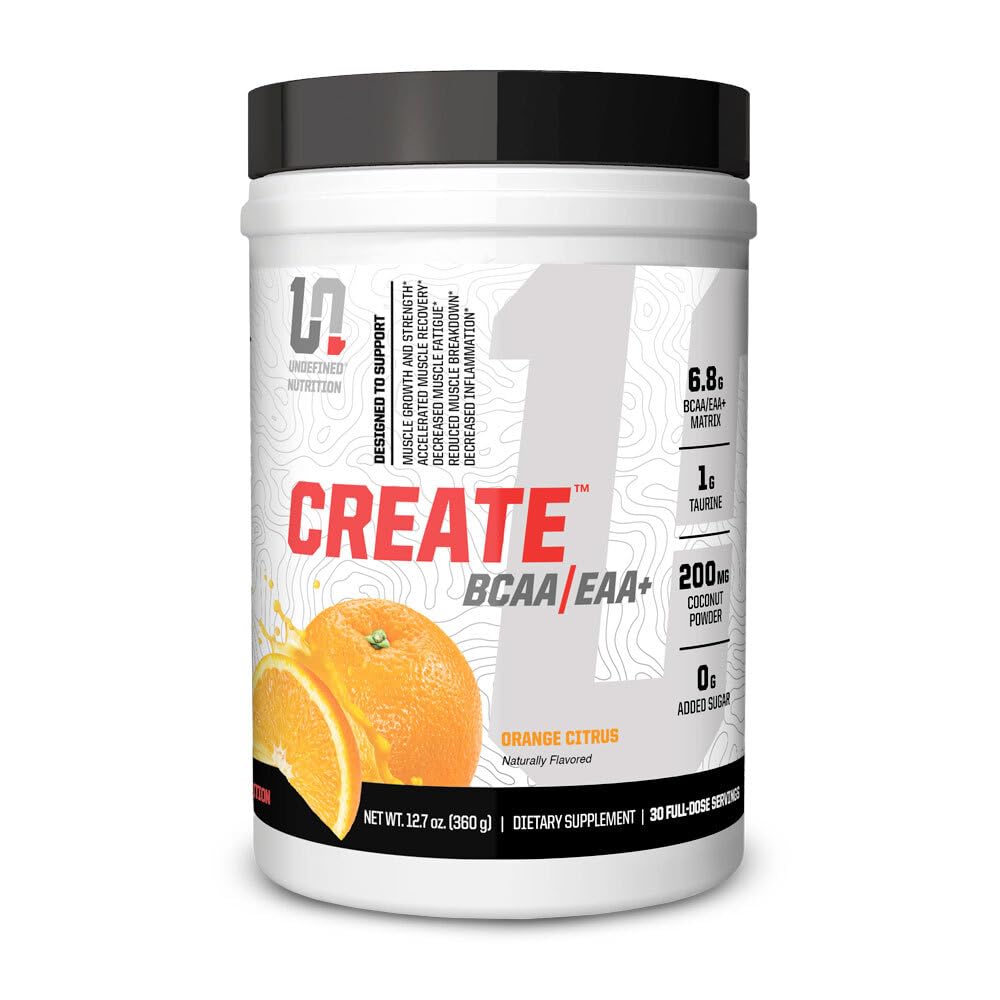 Undefined Nutrition CREATE BCAA/EAA+ Orange Citrus serving for post-workout recovery.