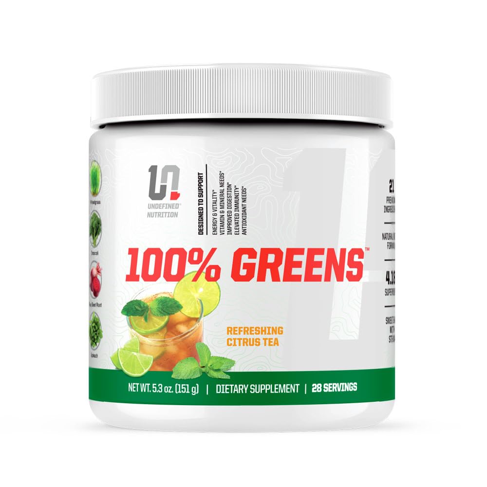 Undefined Nutrition Greens powder tub ready for daily nutrition.