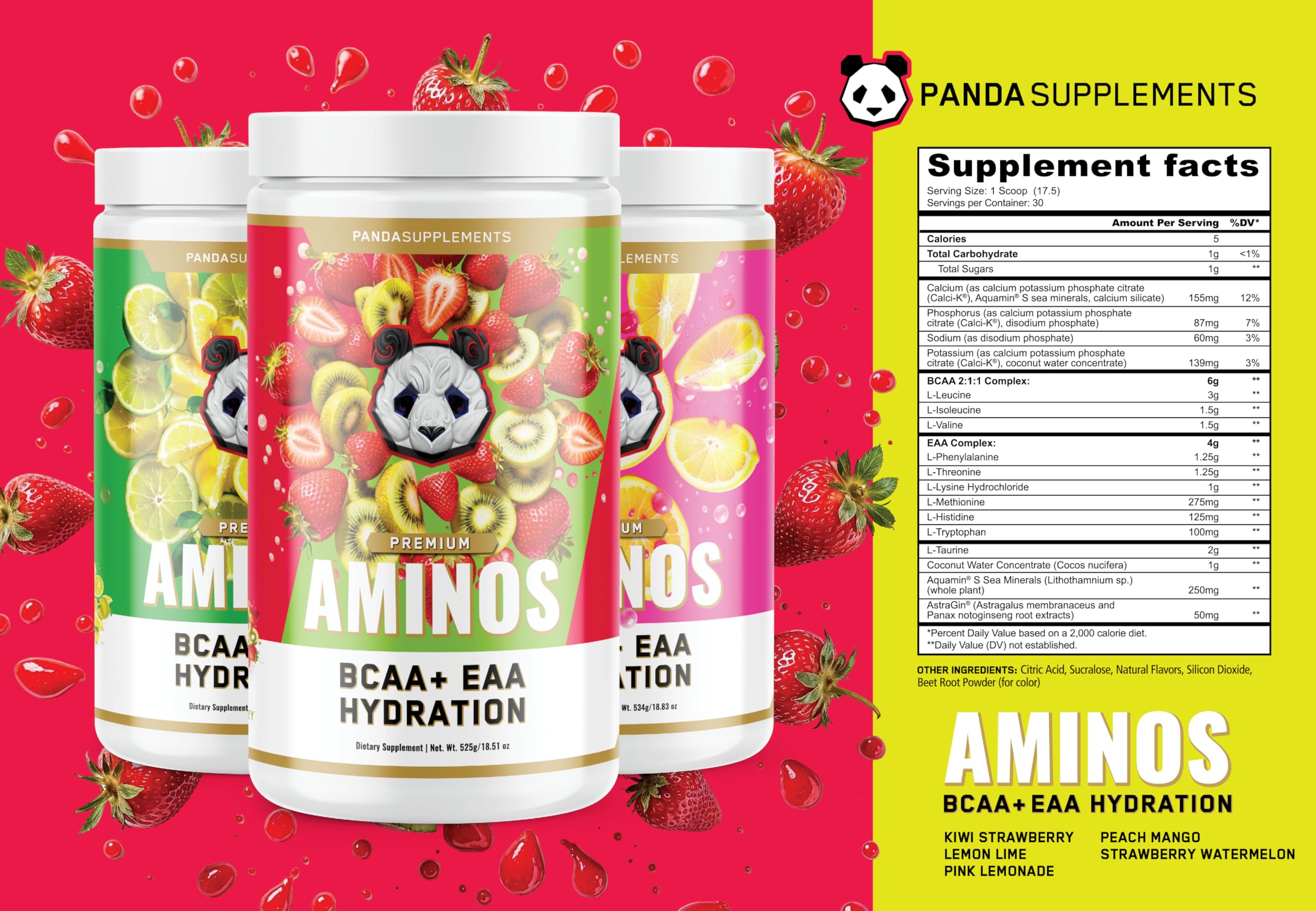Panda Supps Aminos hydration electrolytes support balanced fluids during workouts.