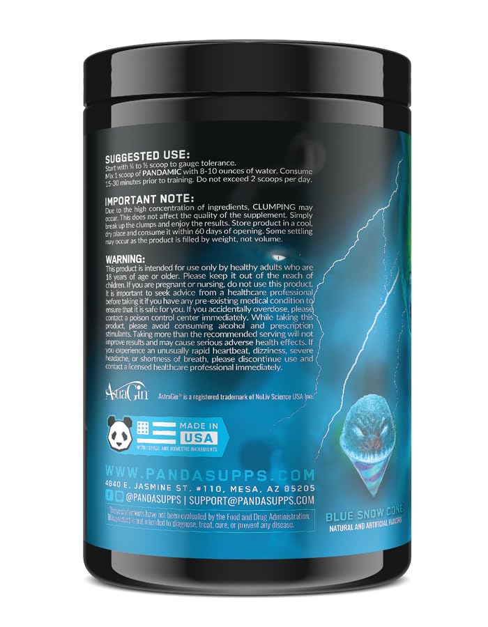 Caffeine-rich Pandamic graphic signaling steady energy for training sessions.