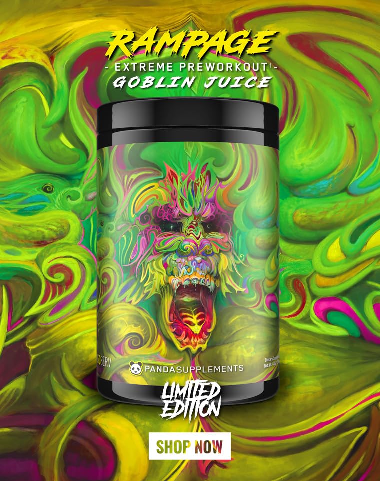 Underground Bio Labs Panda Supps Rampage energy splash suggesting focus prior to workouts