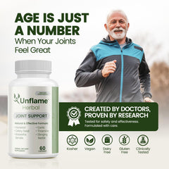 Unflame Herbal capsules close-up highlighting plant-based formula for mobility support.