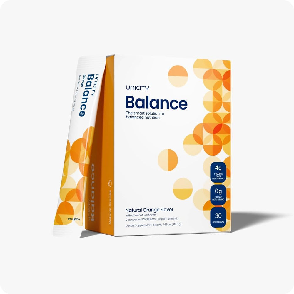 Unicity Balance Natural Orange packet ready to mix before meals for fullness