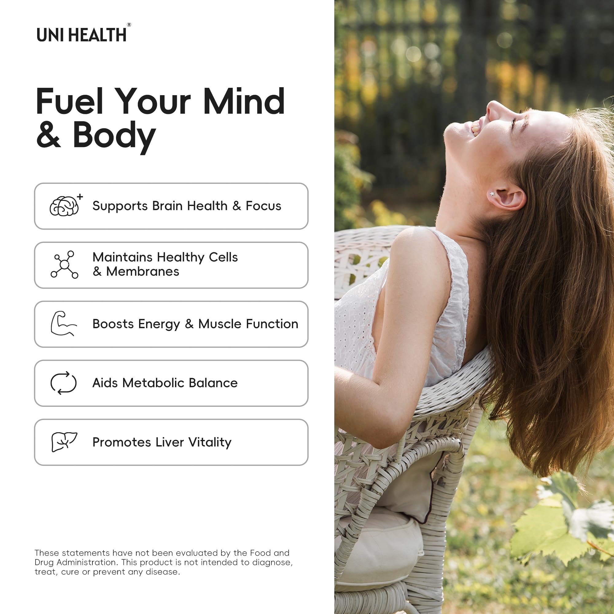 UniHealth Choline capsule beside VitaCholine formula for brain health.
