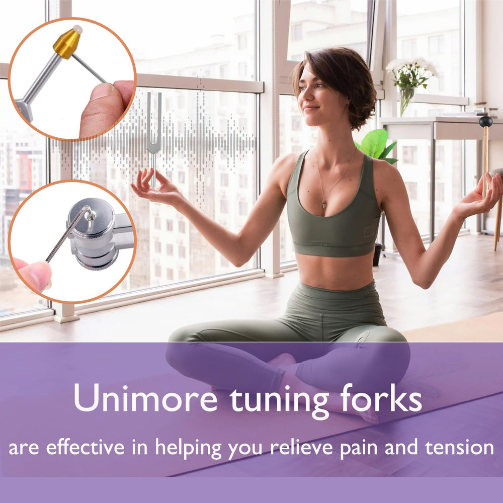 Unimore 256 Hz Yin tuning fork for tension relief during yoga.