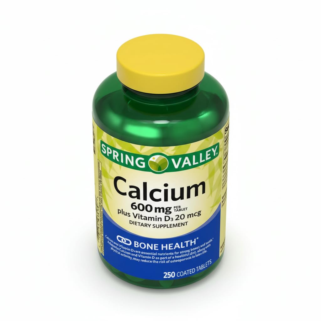 Unique Bundle Store calcium 600mg with vitamin D3 800 IU bottle label close-up for bone support.
