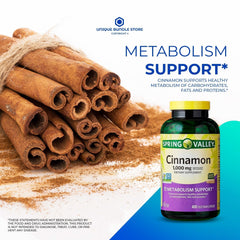 Unique Bundle Store cinnamon 400-count capsules shown for a vegetarian-friendly daily supplement