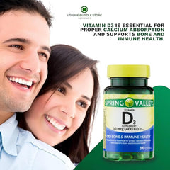 Unique Bundle Store Vitamin D3 400 IU softgel beside a meal, easy to swallow.