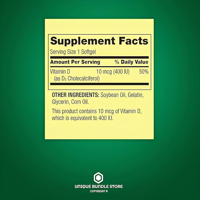 Unique Bundle Store Vitamin D3 free-from allergens label on packaging.