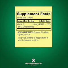 Unique Bundle Store Vitamin D3 free-from allergens label on packaging.