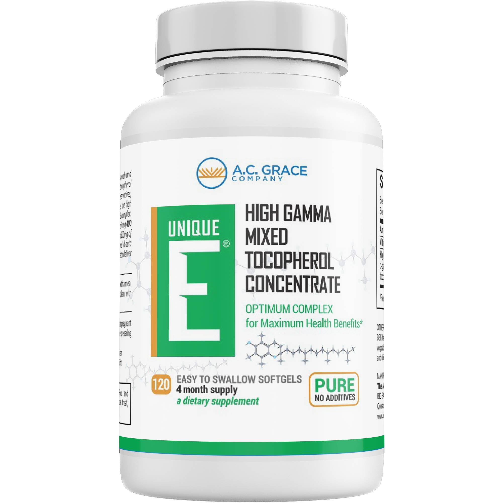UNIQUE E Mixed Tocopherols bottle front – natural Vitamin E antioxidant support