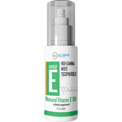 Unique E A.C. Grace bottle pour scene, antioxidant-rich vitamin E oil for skin and heart-friendly use.