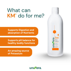 Glass with Univera km liquid inviting daily use
