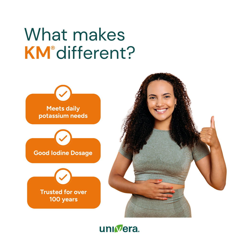 Measuring spoon beside Univera km highlighting daily dosage