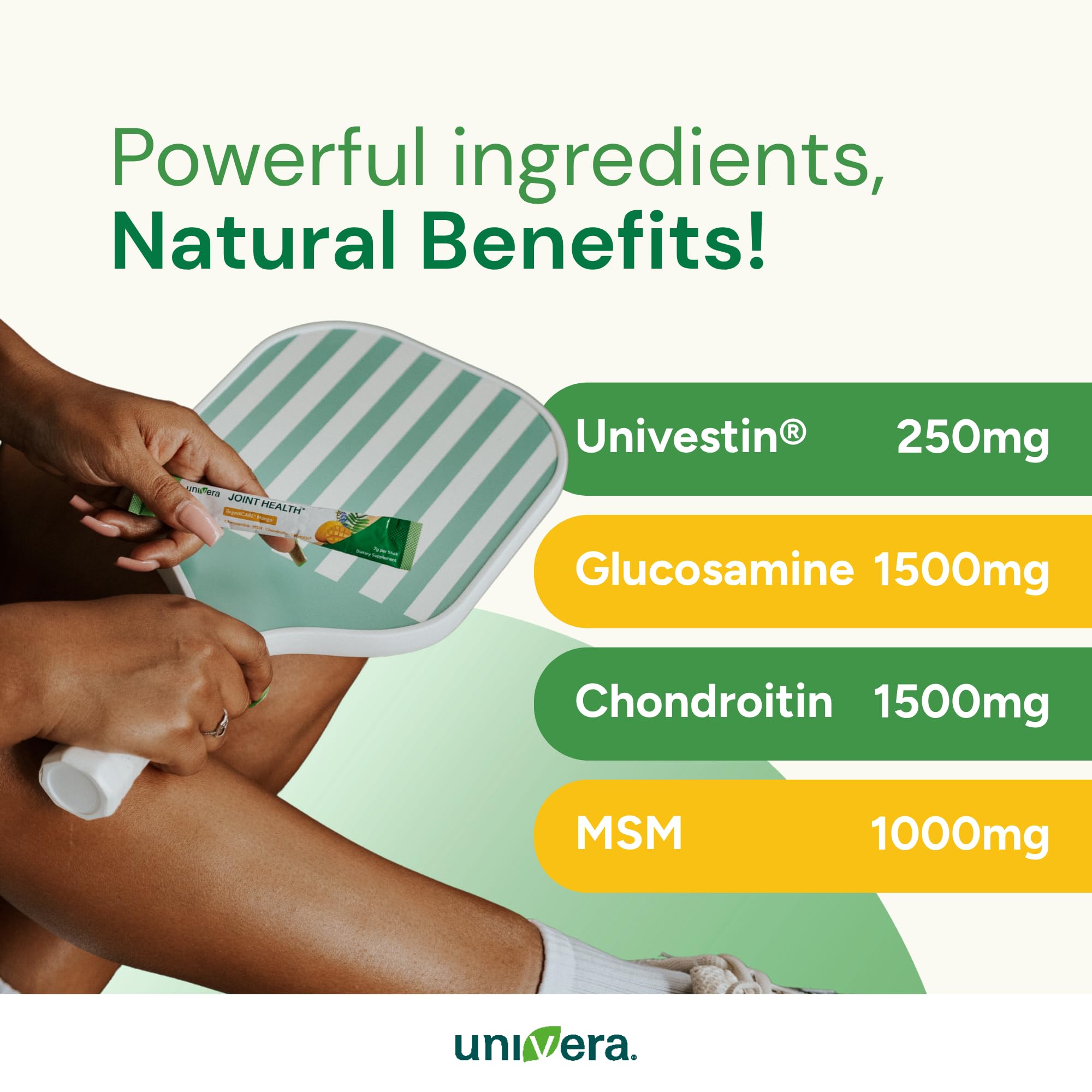 Univera mango-flavored powder served in water for refreshing intake.