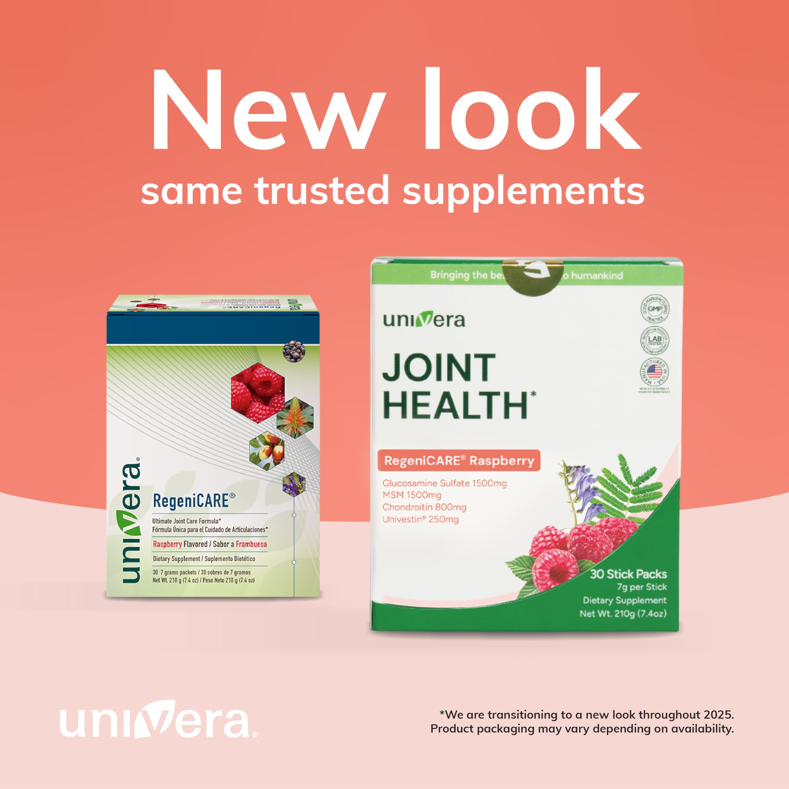 Univera raspberry-flavored powder ready to mix for mobility.