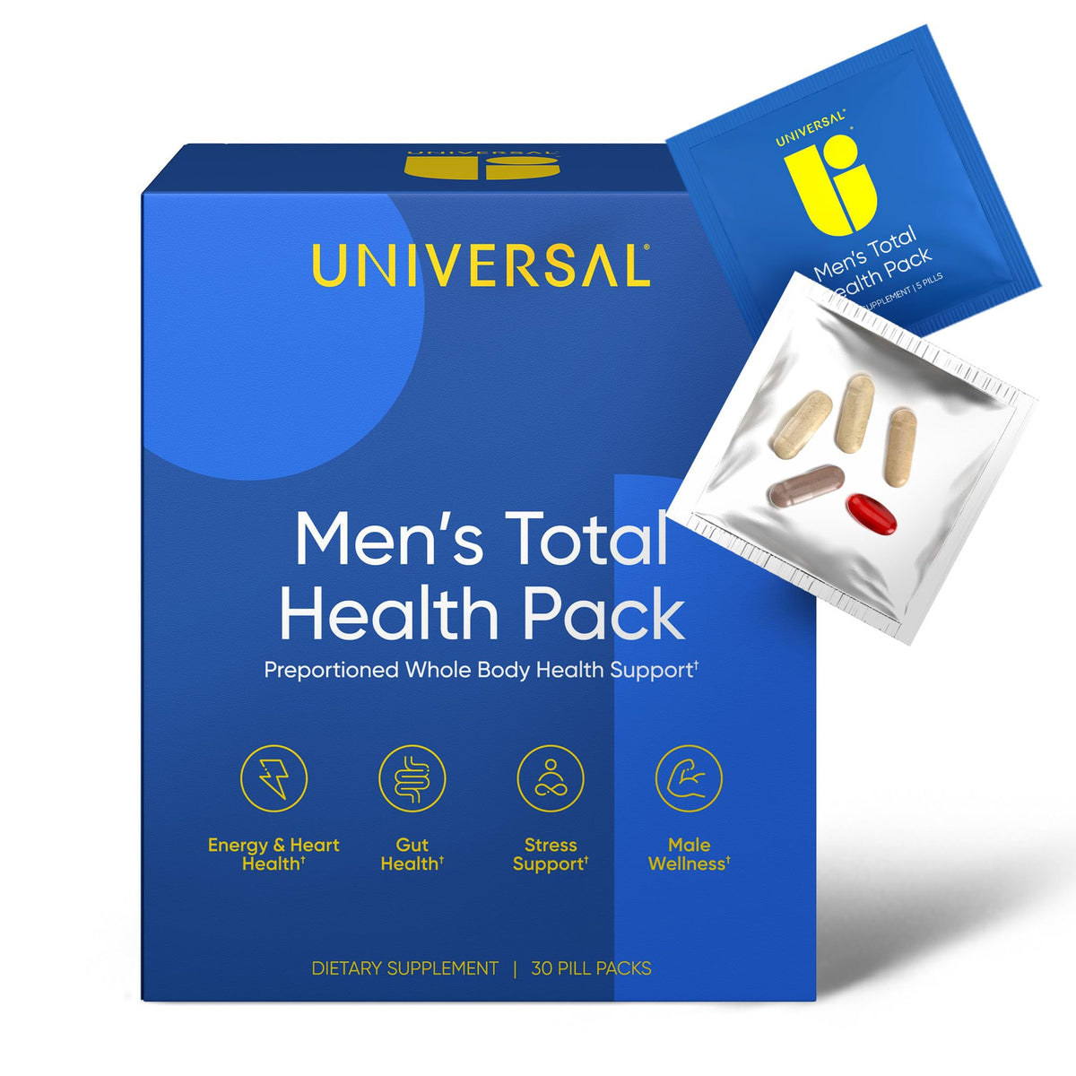 Universal U men's total health pack front view promotes daily energy and focus