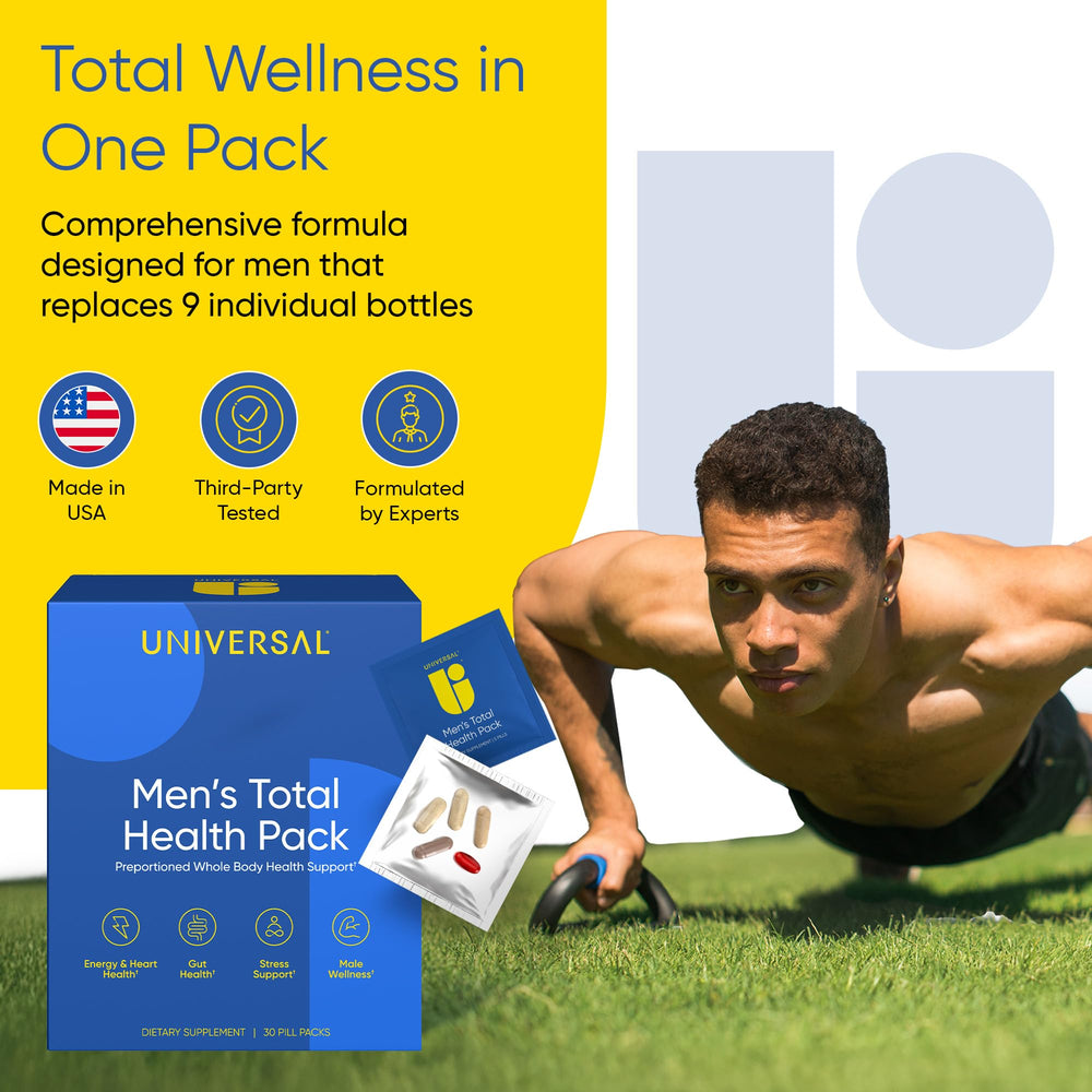 Universal U men's total health pack open packets for on-the-go wellness