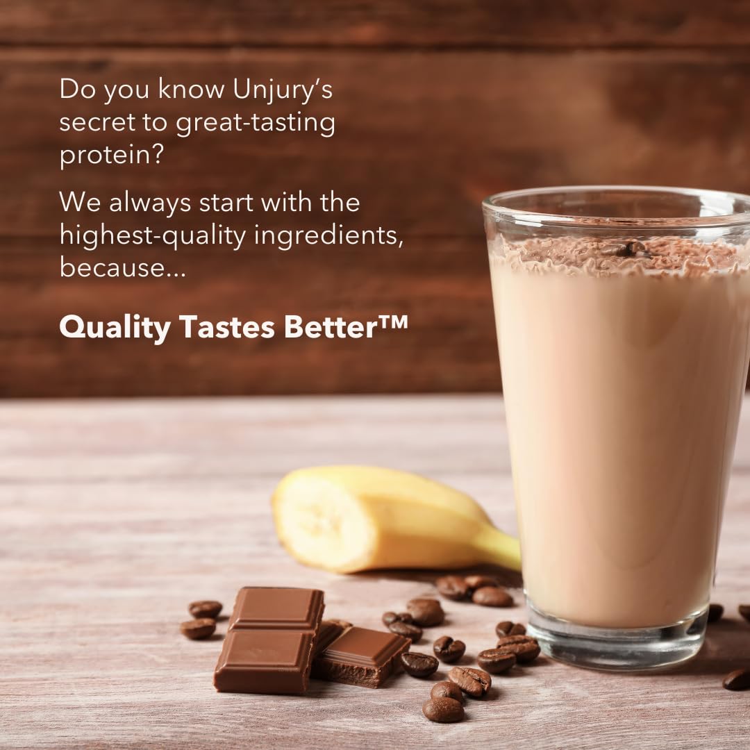 Unjury Planted chocolate protein showcases high-quality pea protein with minimal sugar.