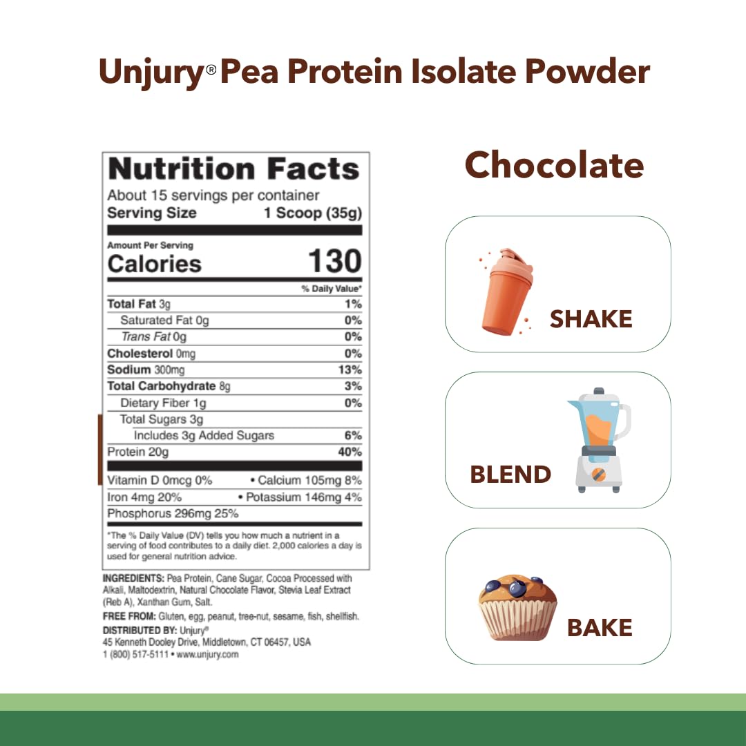 Unjury Planted vegan chocolate powder with a scoop for easy 20 g protein per serving.