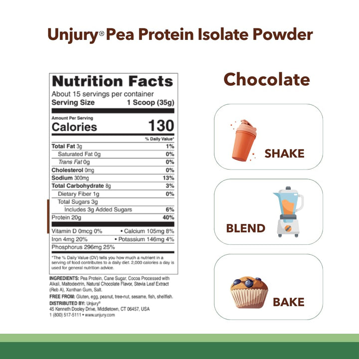 Unjury Planted vegan chocolate powder with a scoop for easy 20 g protein per serving.