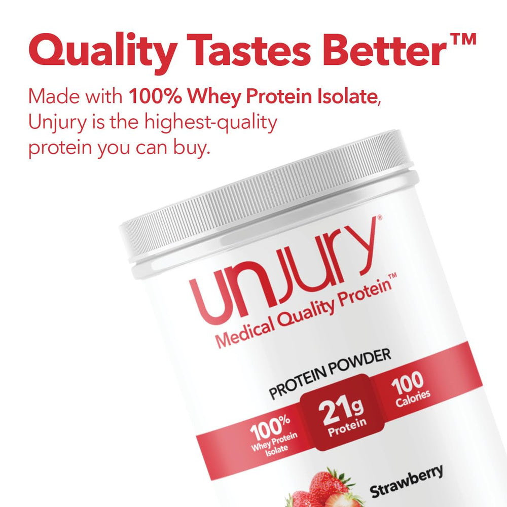 Unjury Strawberry whey shake in glass with creamy appearance.