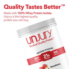 Unjury Strawberry whey shake in glass with creamy appearance.