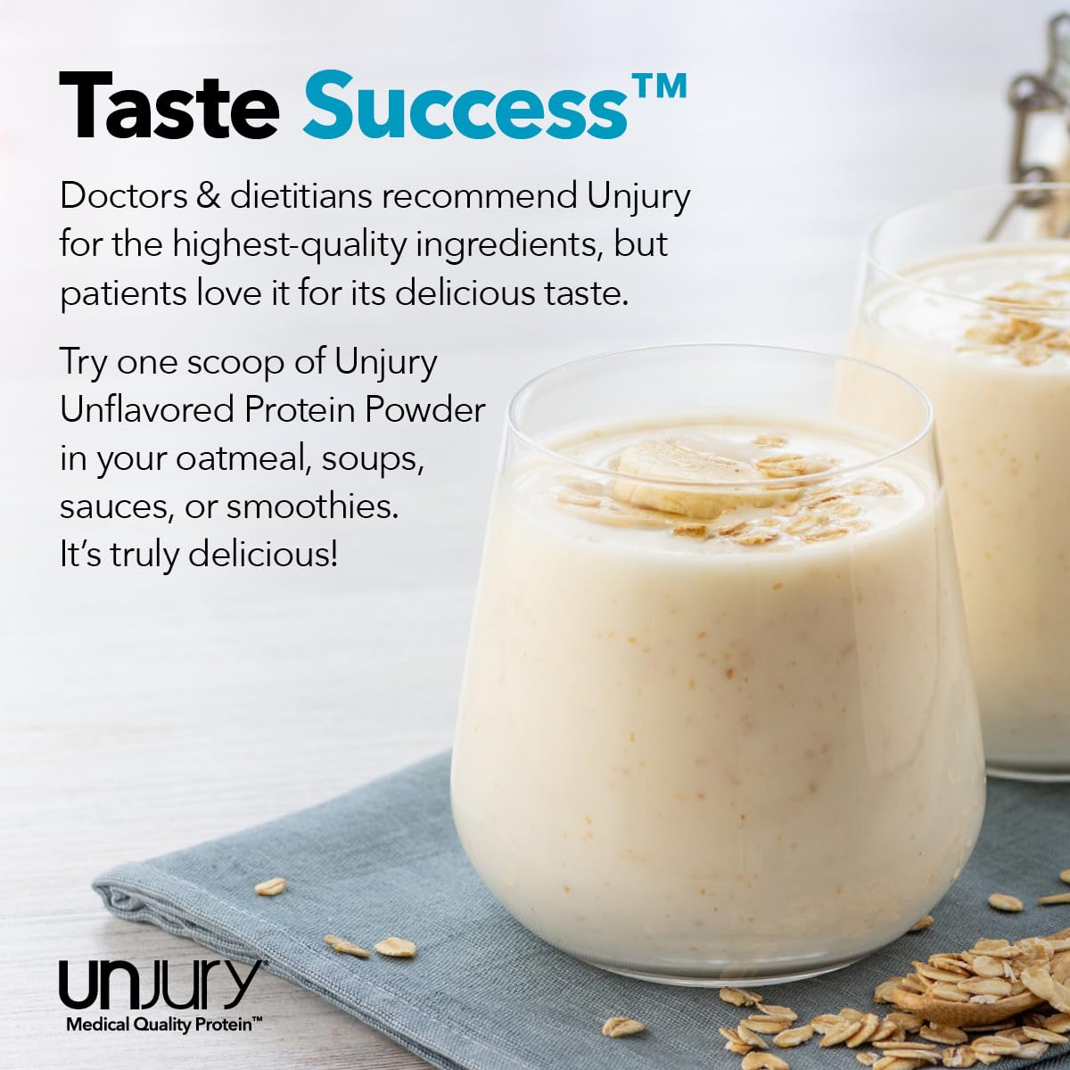 Unjury whey isolate powder pour; blends smoothly into beverages.
