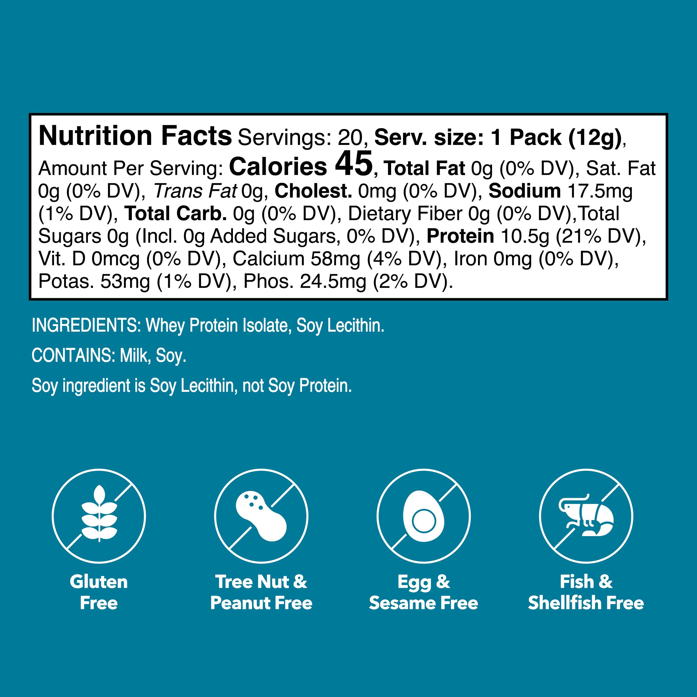 Unjury whey isolate stick pack contents shown for quick shakes with milk or water.