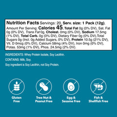 Unjury whey isolate stick pack contents shown for quick shakes with milk or water.