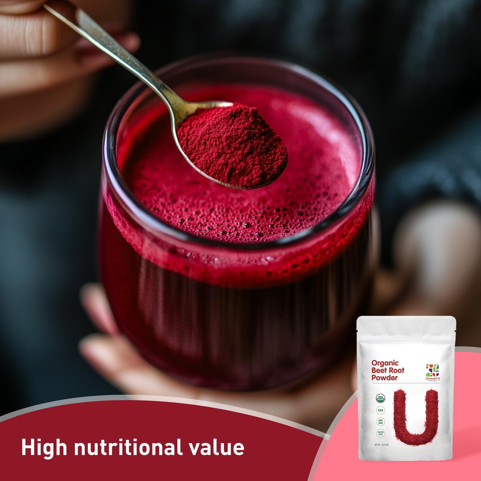 UNLEASH'D ORGANIC Beet Root Powder used in baking shows versatile culinary use.