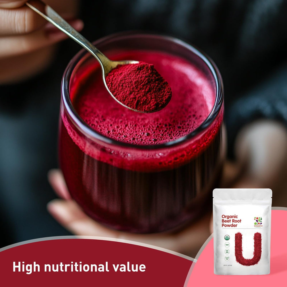 UNLEASH'D ORGANIC Beet Root Powder used in baking shows versatile culinary use.