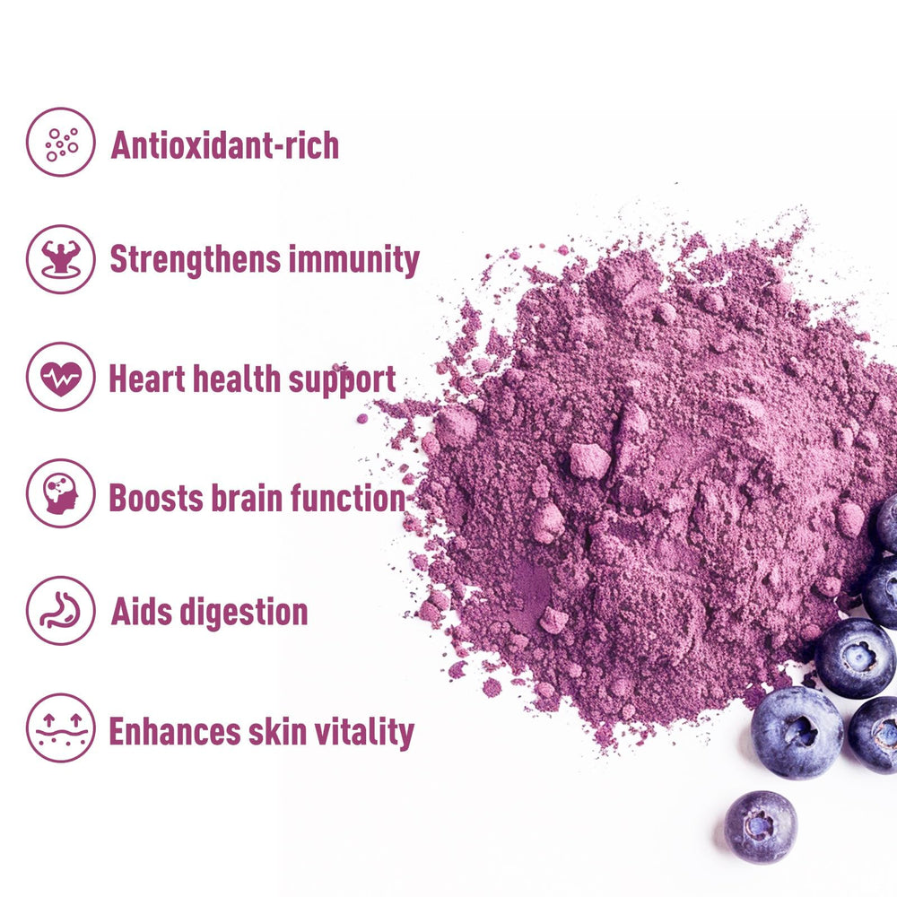 UNLEASH'D ORGANIC Blueberry Powder enhances smoothies with natural vitamins.