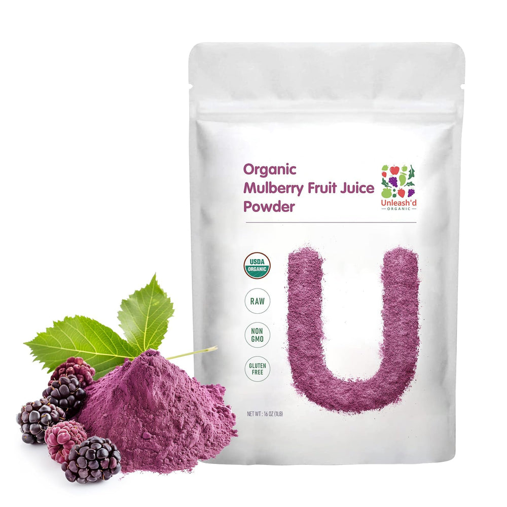 UNLEASH'D ORGANIC mulberry juice powder bottle—pure daily wellness support