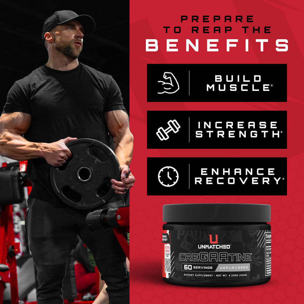 Unmatched CreGAAtine in gym scene signaling performance focus.