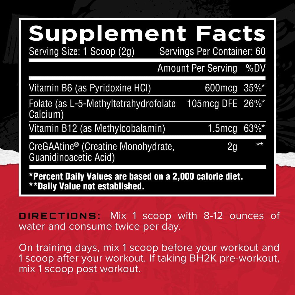 Unmatched CreGAAtine powder shown for pre-workout scooping.
