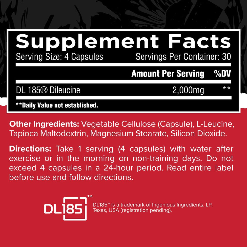 Unmatched Dileucine capsules closeup highlighting vegan capsules and purity.