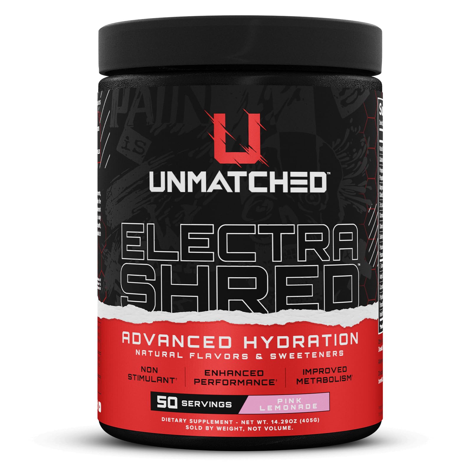 Unmatched Electrashred pink lemonade bottle for refreshing hydration after workouts.