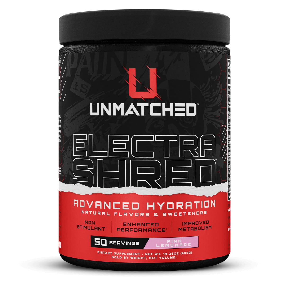 Unmatched Electrashred pink lemonade bottle for refreshing hydration after workouts.