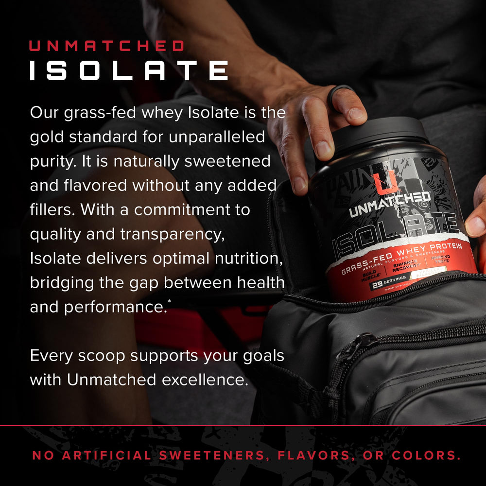 Unmatched Isolate natural flavors scoop suggesting a naturally sweetened option