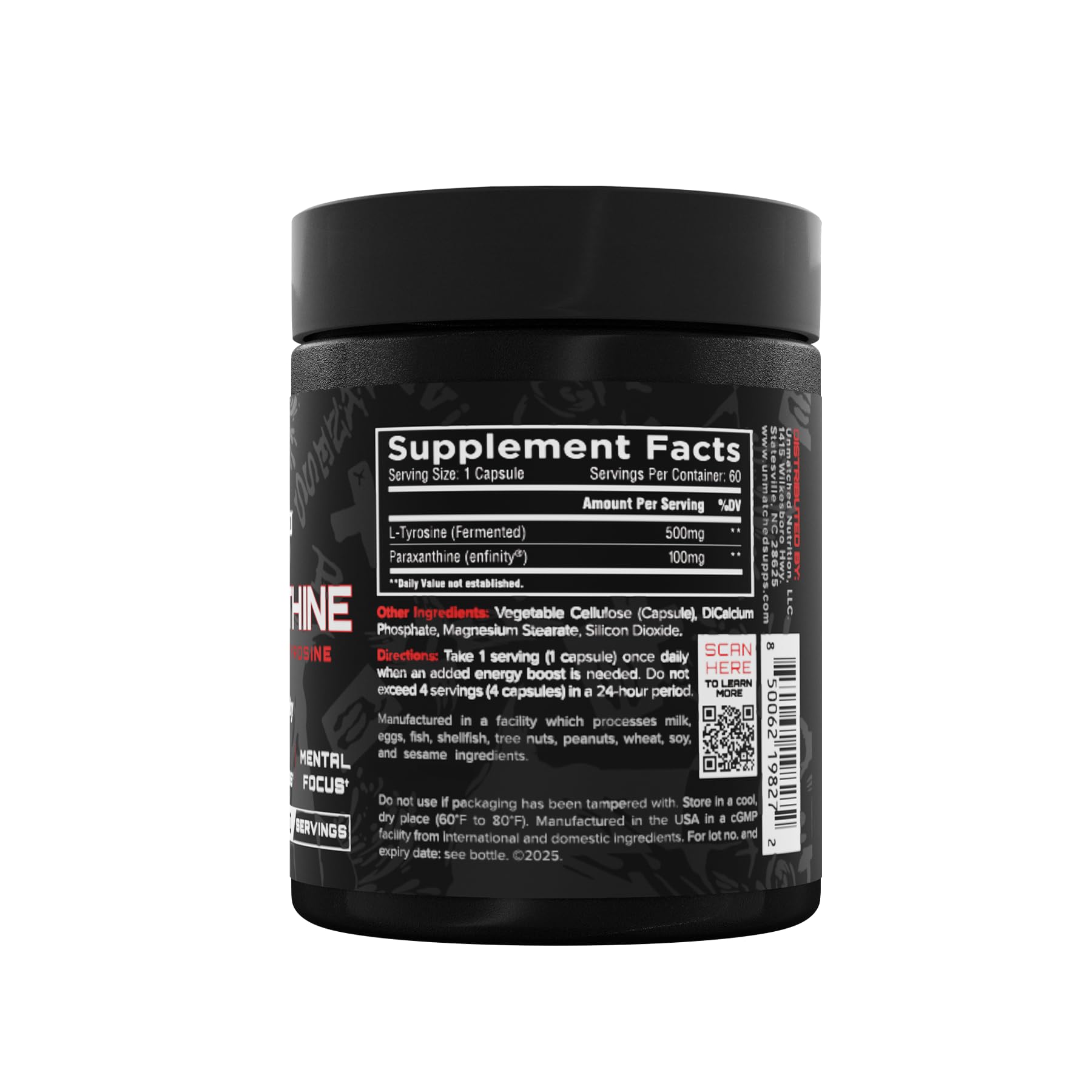 Front packaging of Unmatched Paraxanthine in a minimalist design.