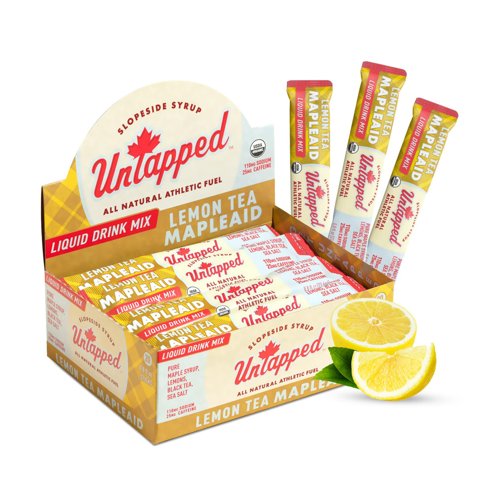Untapped Lemon Tea Mapleaid packets for on-the-go hydration and quick energy.
