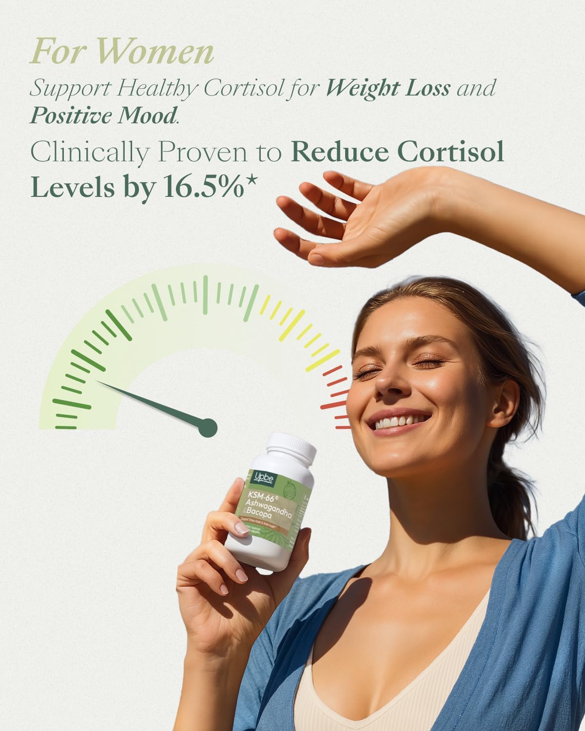 Upbe Ashwagandha bottle label emphasizes allergen-free, clean formula