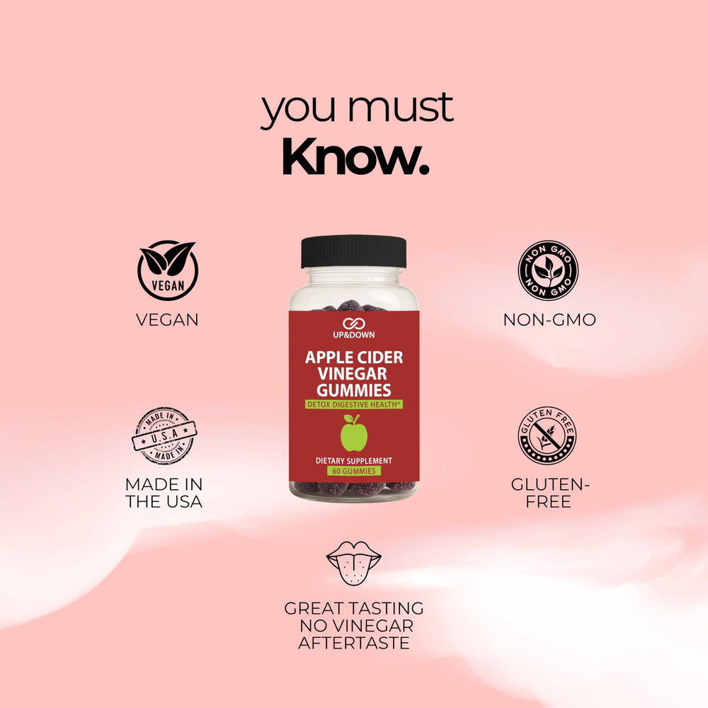 Up&Down gummies highlighting vitamin B12 and folate for energy metabolism.