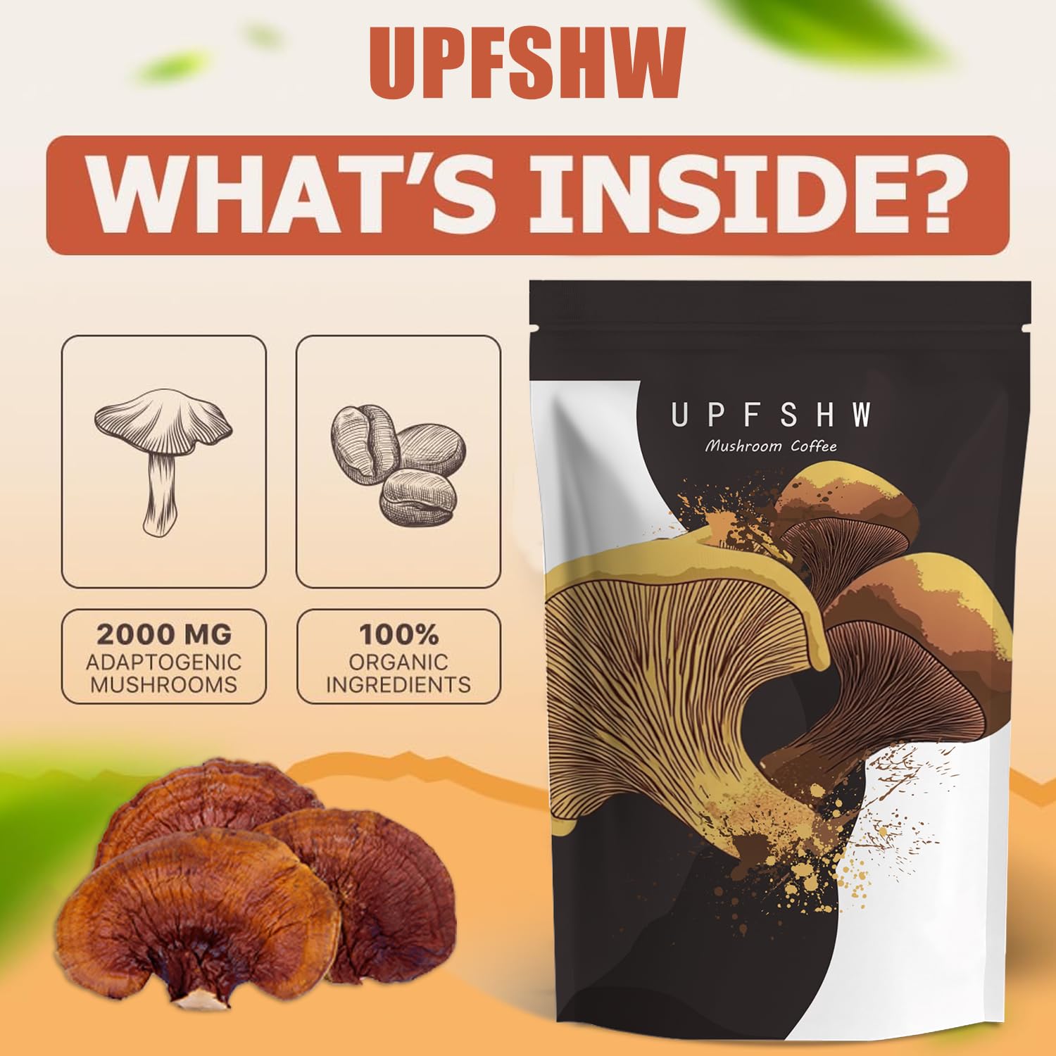 UPFSHW Mushroom Coffee dose scoop ensures consistent servings for daily routines.