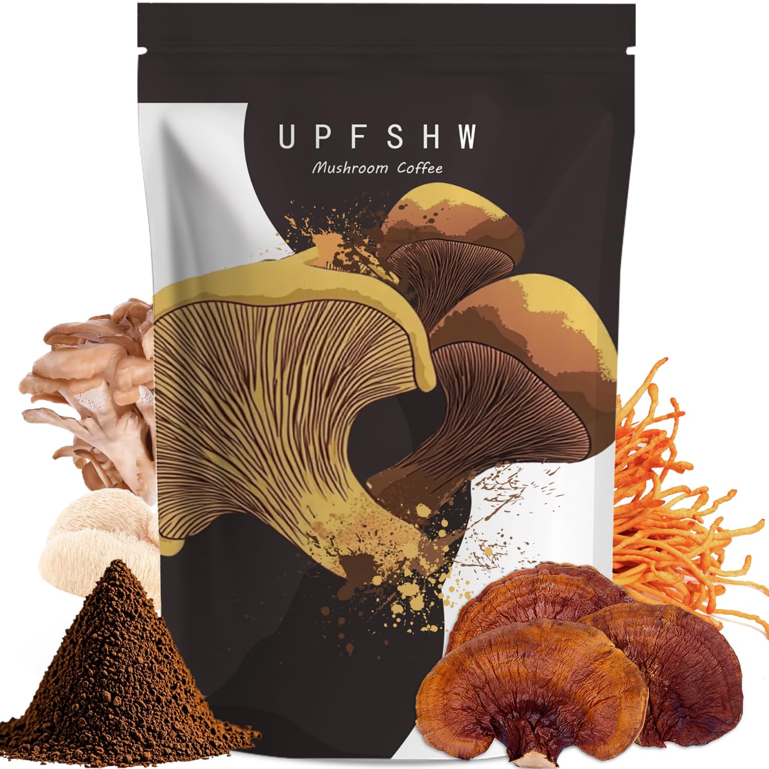 UPFSHW Mushroom Coffee vegan gluten-free icon supports inclusive diet choices.