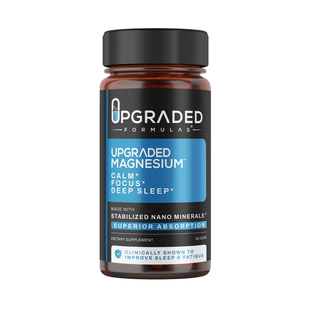 Upgraded Formulas Nano Magnesium capsule close-up highlighting sleep support potential