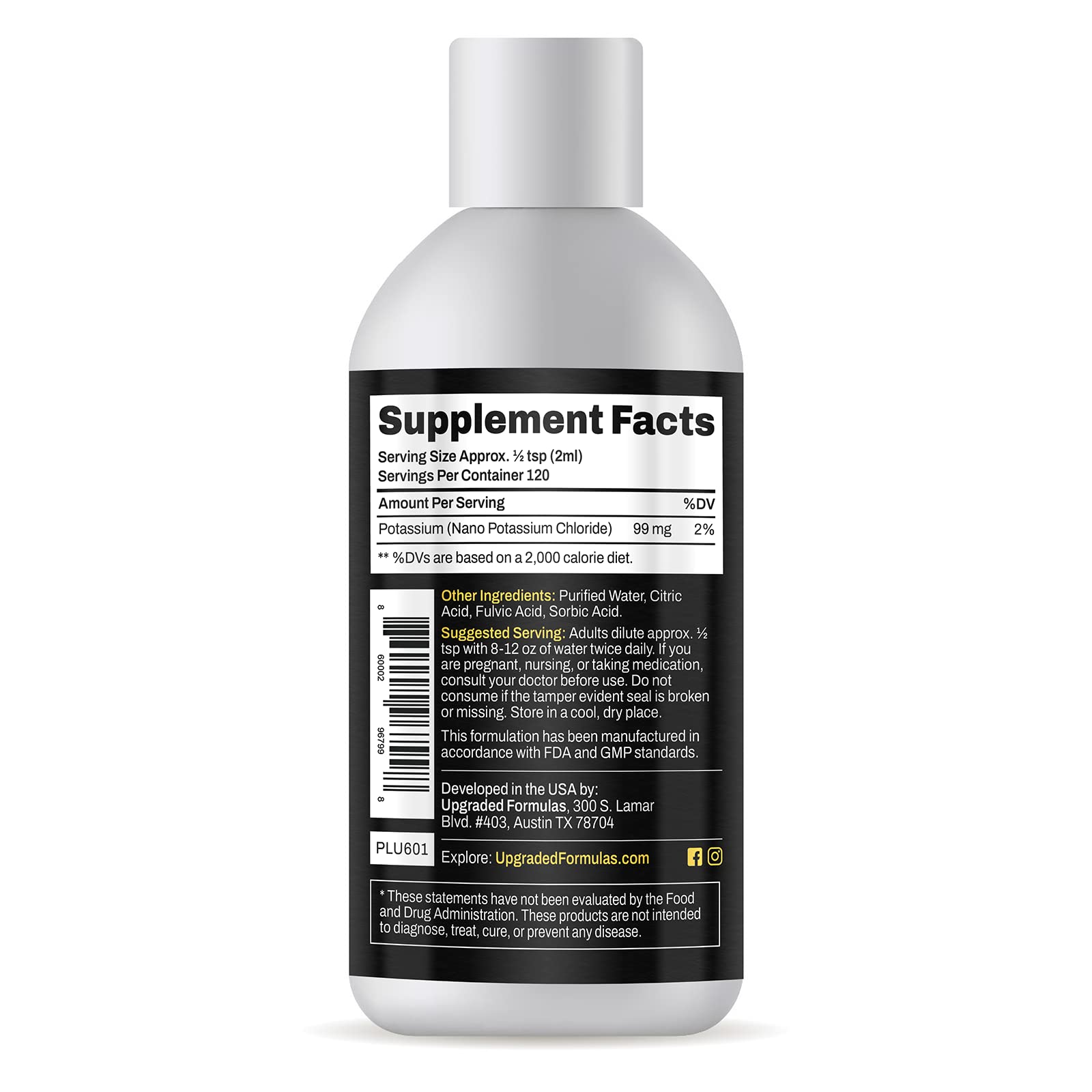 Upgraded Formulas Potassium pouring bottle shows convenient daily use