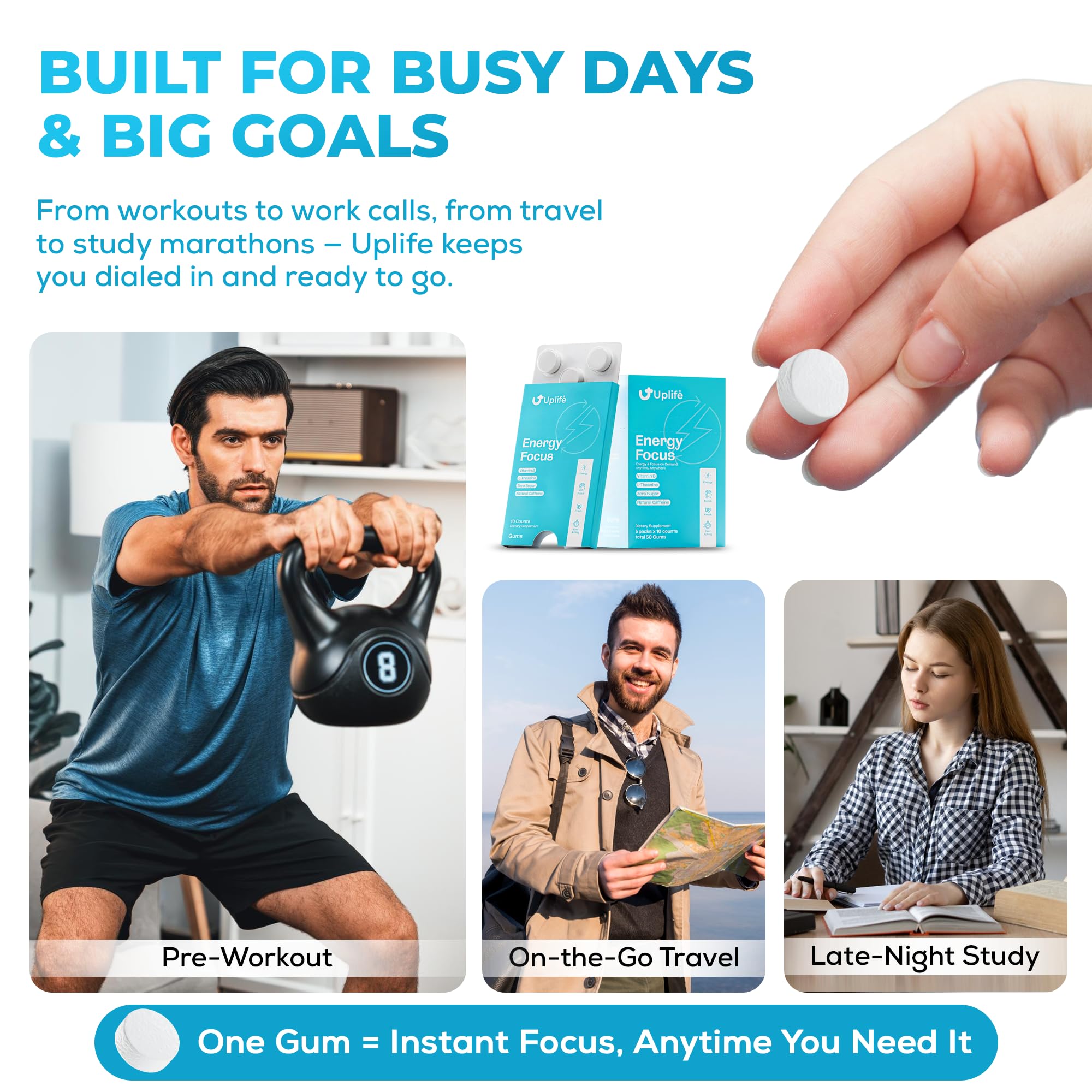 UPLIFE Energy Gum mental clarity on demand for quick decisions